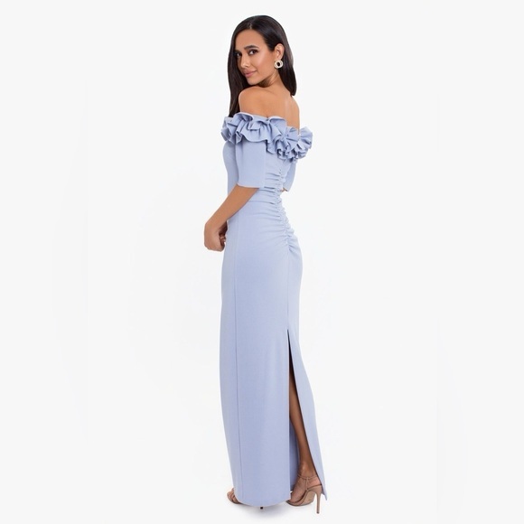 Xscape Dresses & Skirts - 🌟 XSCAPE Ruffle Off-Shoulder Gown | Size 16W | Soft Blue Elegance